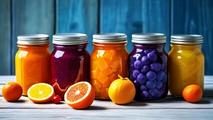  Freshly squeezed vibrant juice in mason jars