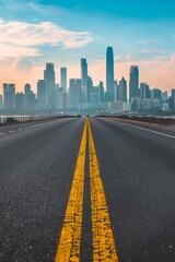 Fototapeta premium A road leading to the horizon. There's a city at the end of the road