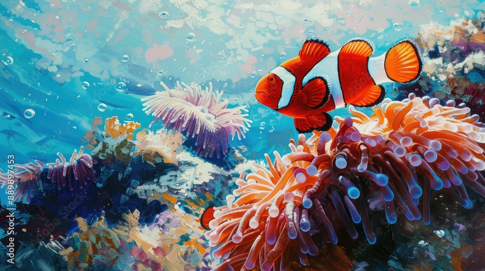 Wall mural Clownfish in a Vibrant Coral Reef