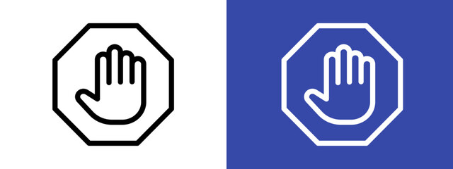 Stop sign with hand logo sign set vector outline