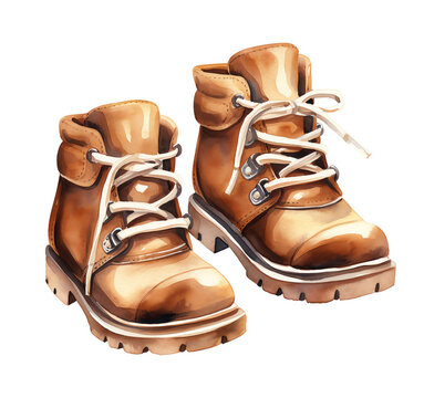 brown watercolor hiking boots isolated clip art preview
