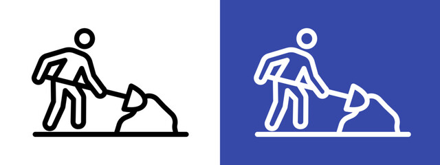 Worker digging logo sign set vector outline