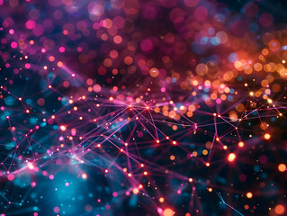 Fototapeta premium Abstract Background with Network Connections and Bokeh Lights
