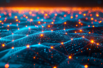 Obraz premium Abstract 3D Digital Network Background with Red and Orange Lights