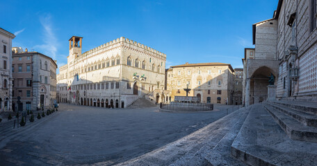Perugia - The main square of the old town - Piazza IV Novembre in the morning light. 