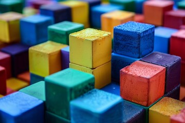 Obraz premium A structure made of colorful building blocks, each block representing a different aspect of cooperation. 