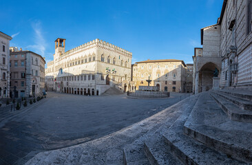 Perugia - The main square of the old town - Piazza IV Novembre in the morning light. 