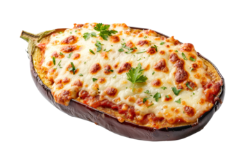 Freshly baked pizza with melted mozzarella cheese and pepperoni slices isolated on a white background