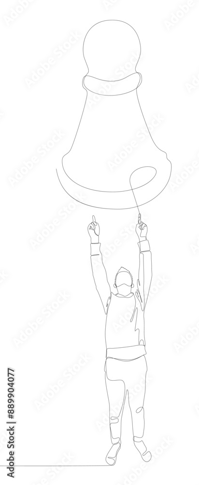 Poster one continuous line of man pointing with finger at pawn, chess piece. thin line illustration vector 