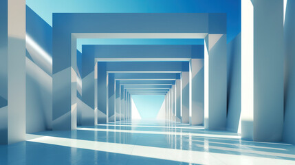 Obraz premium futuristic minimalist designed corridor against the background of blue sky