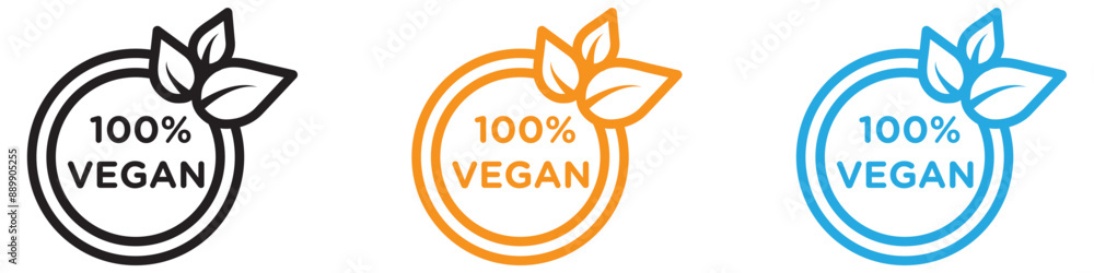 Poster 100 percent vegan vector logo set collection for web app ui