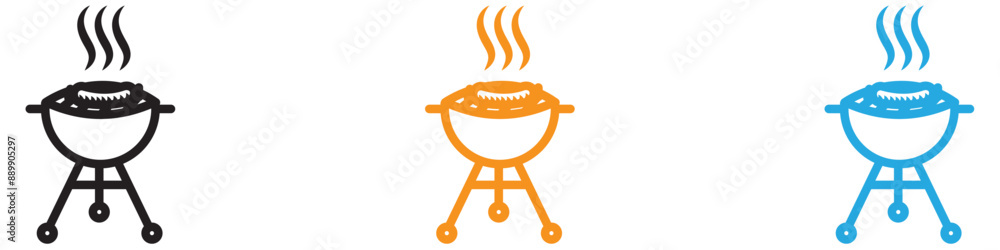 Poster barbecue grill vector logo set collection for web app ui