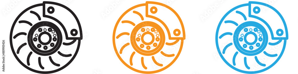 Poster car brake disk with caliper vector logo set collection for web app ui