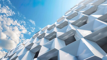 Obraz premium minimalist 3d rendering of geometric wall against blue sky, --chaos 5 --ar 16:9 Job ID: fa8677d9-589e-417e-95c9-2b32ac5b724c