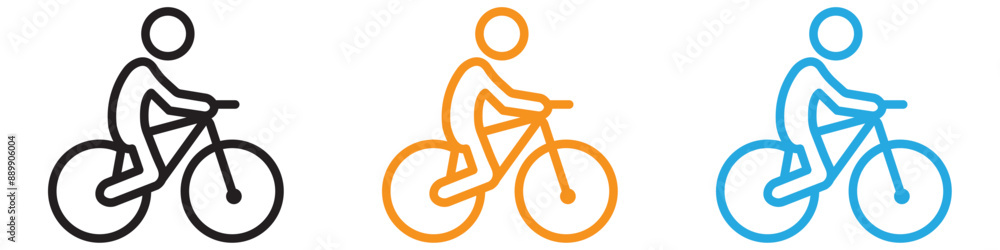 Poster man on bicycle vector logo set collection for web app ui