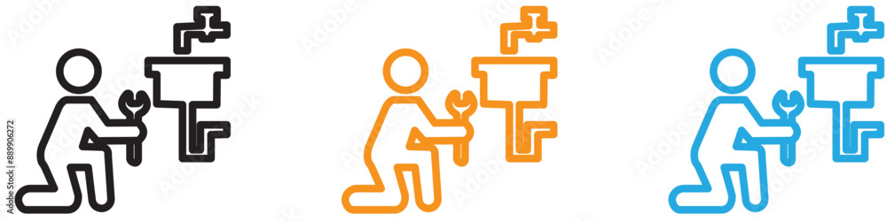 Poster plumber repairing pipe vector logo set collection for web app ui