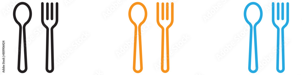 Poster spoon and fork vector logo set collection for web app ui