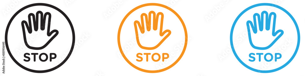 Poster stop sign with hand vector logo set collection for web app ui