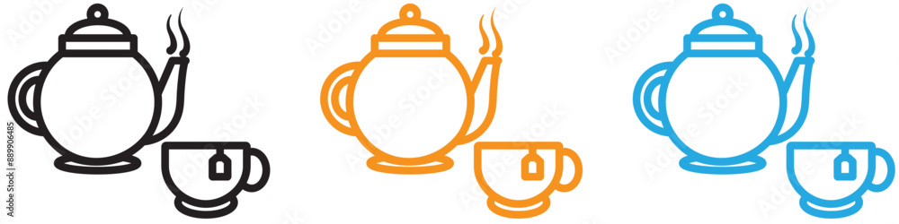 Poster teapot with teabag on cup vector logo set collection for web app ui