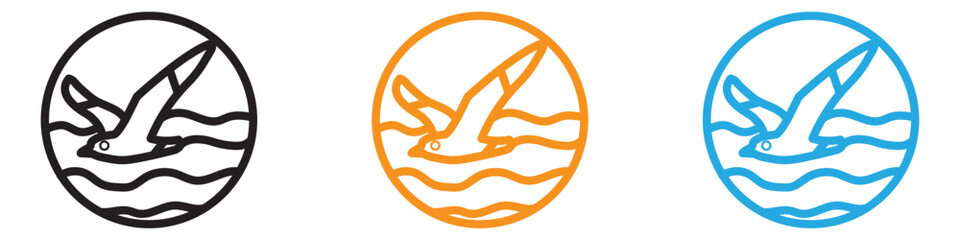 Sea with seagull vector logo set collection for web app ui