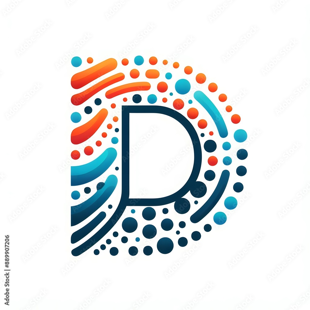 Fototapete AI Generate of Logo Letter D created using random color dots