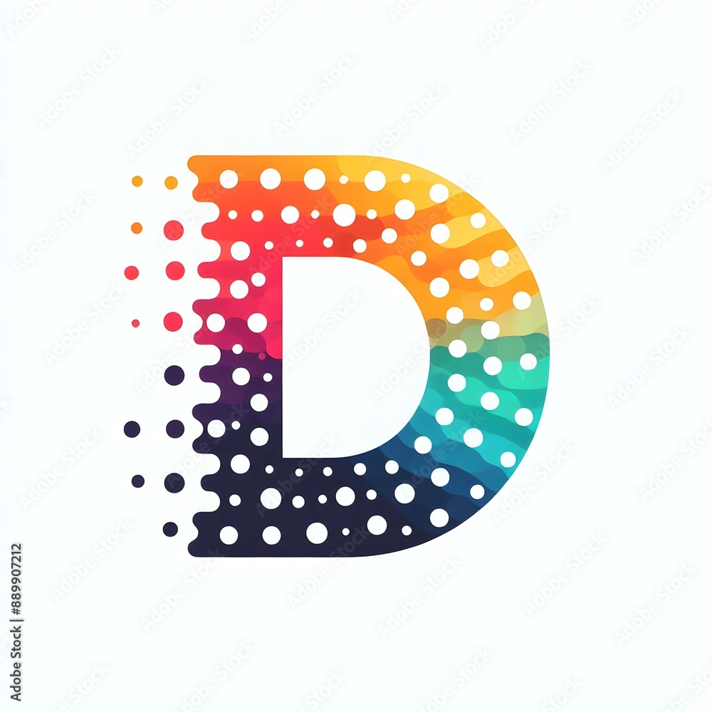 Fototapete AI Generate of Logo Letter D created using random color dots