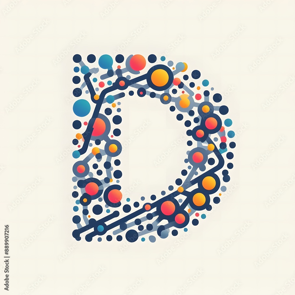 Fototapete AI Generate of Logo Letter D created using random color dots