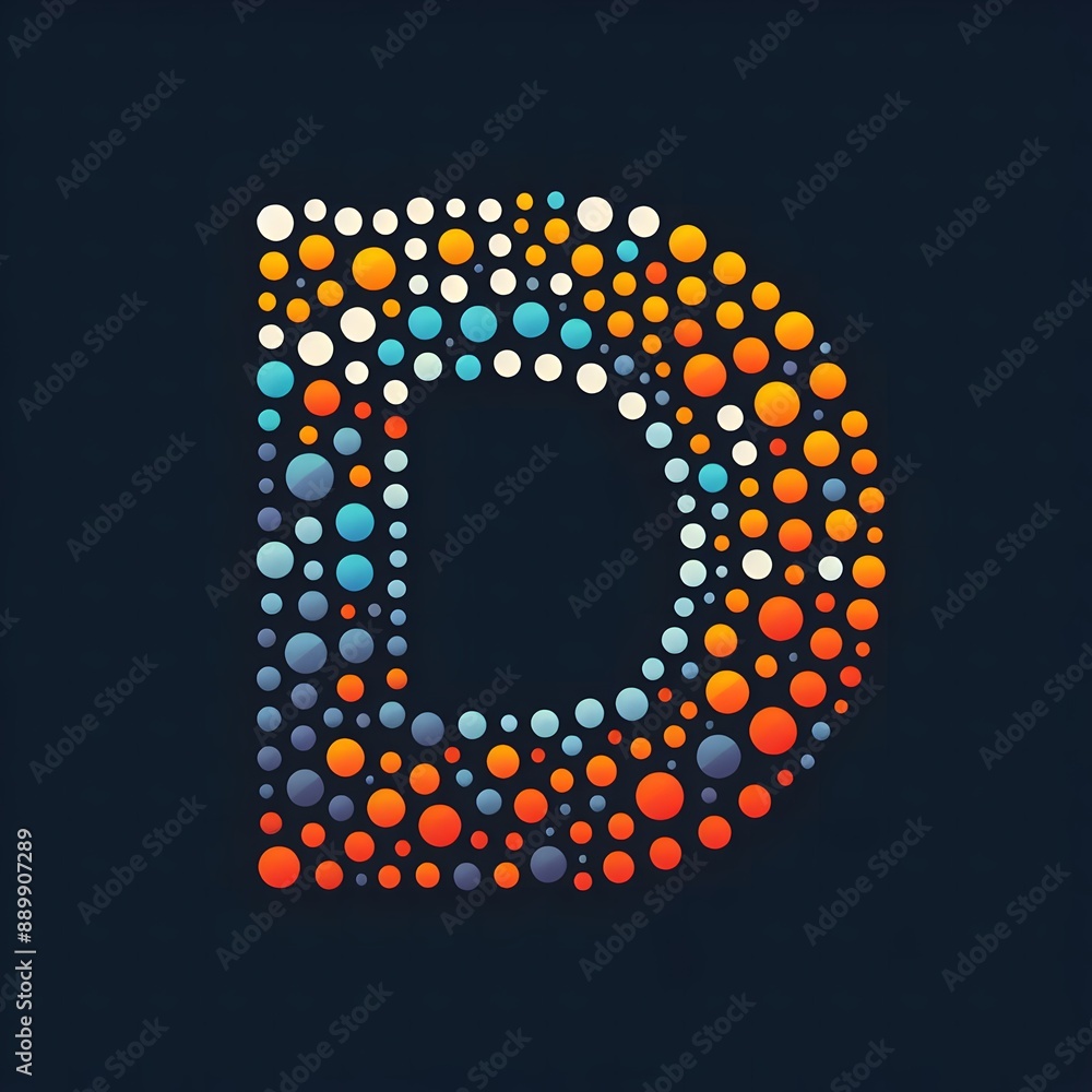 Fototapete AI Generate of Logo Letter D created using random color dots
