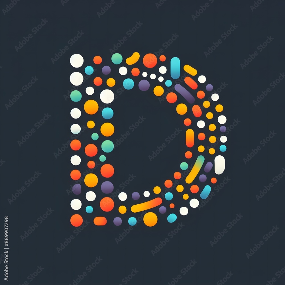 Fototapete AI Generate of Logo Letter D created using random color dots