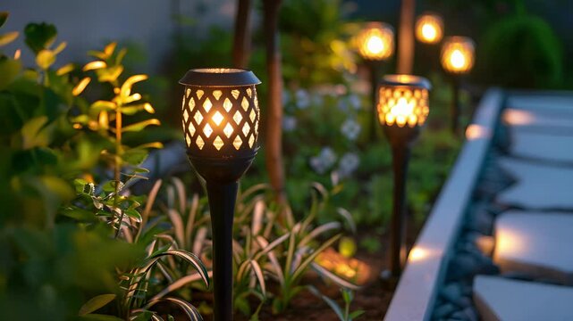 A set of solarpowered garden lights that automatically turn on at dusk illuminating your outdoor space without any hassle.