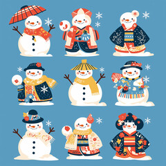 和風雪だるまのイラスト。アイコン