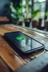 A smartphone screen displaying a green tick icon.