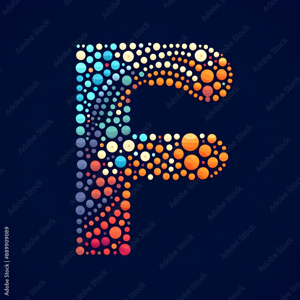 Fototapete AI Generate of Logo Letter F created using random color dots