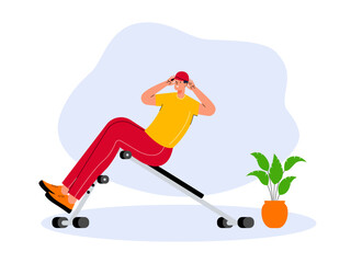 Man doing abs workout. Weight loss vector Illustration