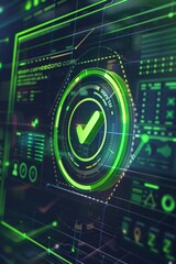 A digital dashboard with a large green tick icon confirming successful verification of user credentials. 