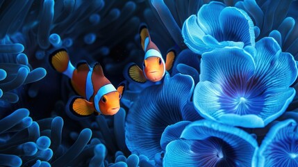 Clownfish in Blue Anemone