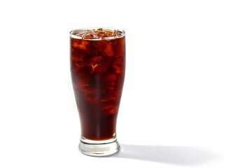 Pictures of americano ice coffee serving on white background and isolated concept.