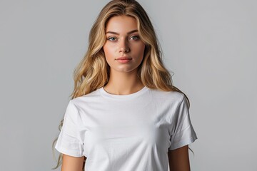 Fototapeta premium White tshirt mockup on woman model created with Generative AI