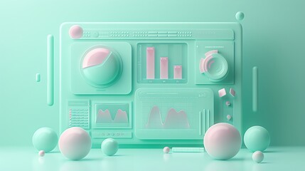 Minimalist 3D Green and Pink Dashboard Interface.