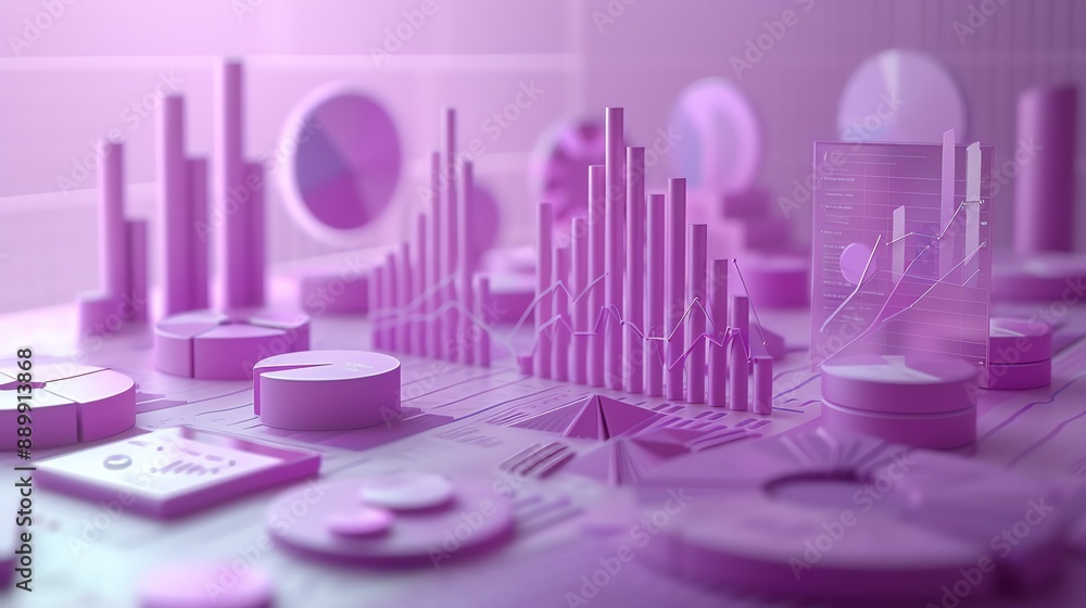Poster 3d rendered pink business charts and graphs.