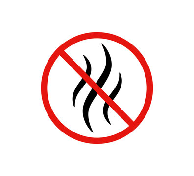 Anti bad smell icon. Odor control label. Forbidden flavors symbol. Strong flavors are not allowed. Deodorant sign. No perfume icon. Forbidden smoke. Vector illustration isolated on white background.