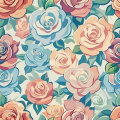 seamless pattern of delicate roses in soft pastel shades, creating a romantic and elegant feel, Generative AI