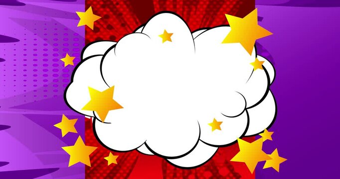 Abstract background animation in pop art, comics style. Retro manga cartoon backdrop. Comic book elements moving.
