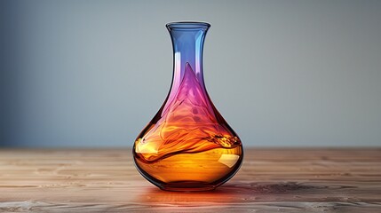 14. A minimalist image with a white background featuring a single volumetric flask with a gradient of colors, positioned in the center