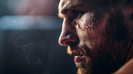 Obraz premium A thoughtful boxer looking away before a fight. 