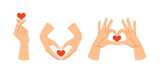 Hands Forming Various Heart Shapes With Hearts, Symbolizing Love And Affection. Vector Illustration For Valentines Day