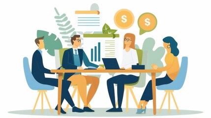 Fototapeta premium Modern Mortgage Broker Consulting Clients - Flat Design Illustration