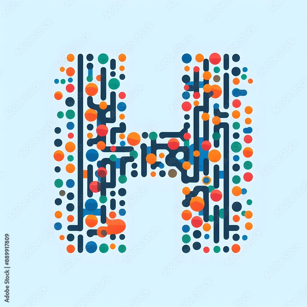 Fototapete AI Generate of Logo Letter H created using random color dots