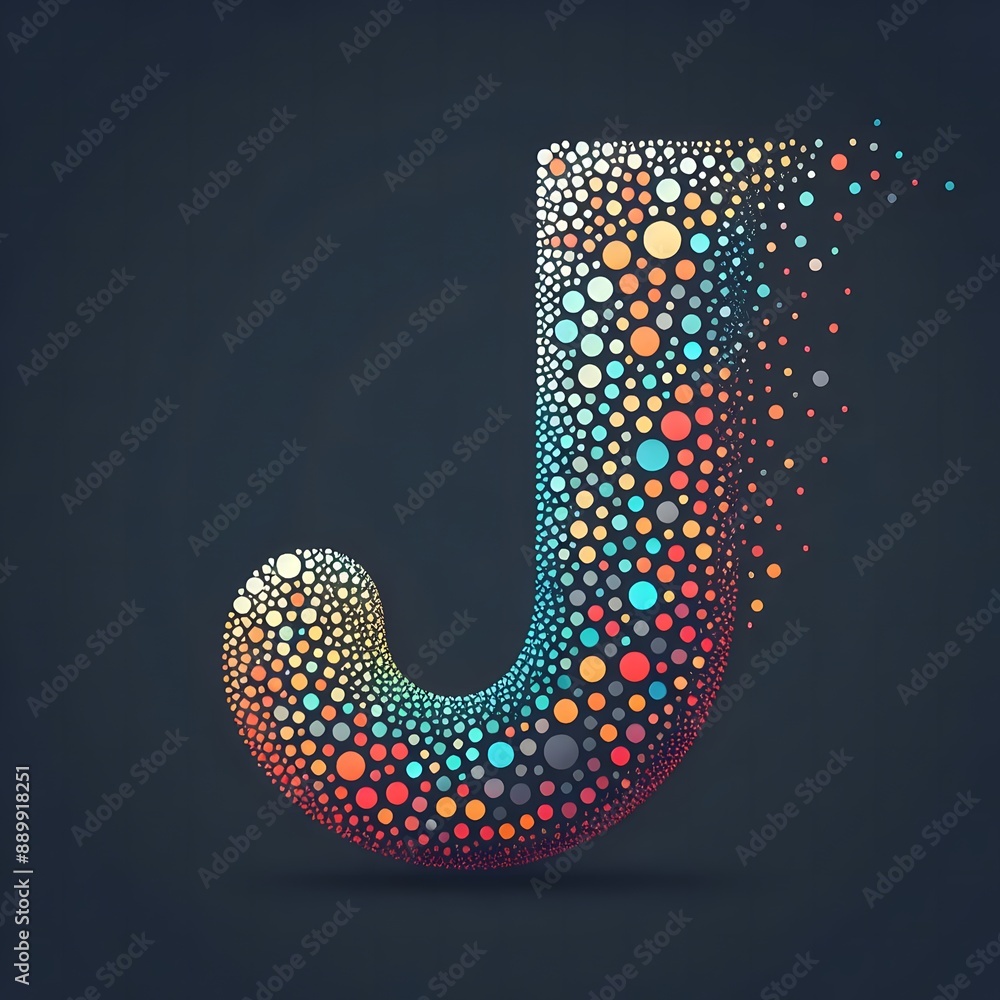 Fototapete AI Generate of Logo Letter J created using random color dots
