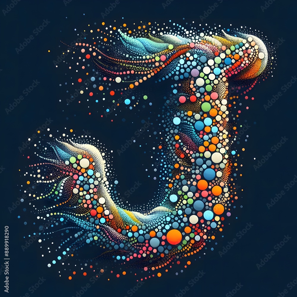 Fototapete AI Generate of Logo Letter J created using random color dots